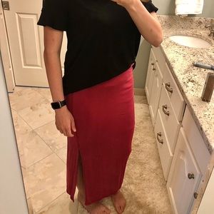 Berry red Loft maxi skirt with slit